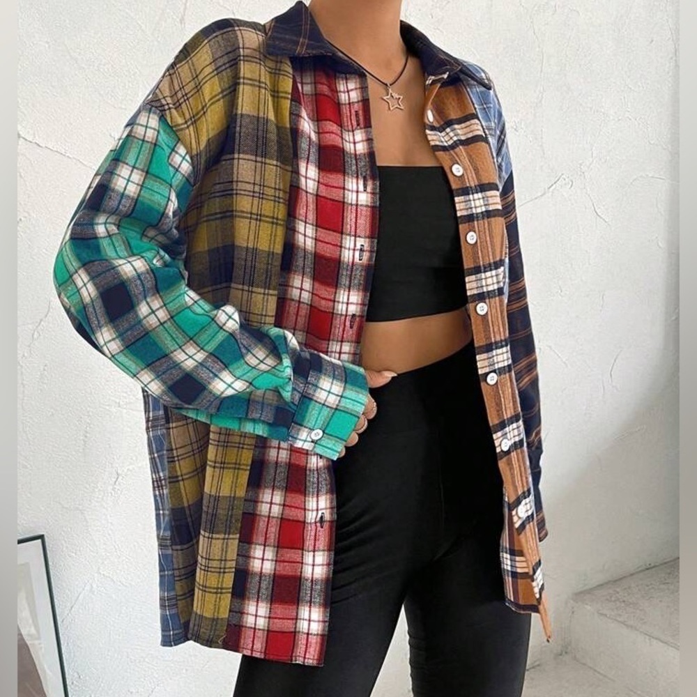 Plaid colorful long sleeve T-shirt size medium/small/large - Picture 3 of 5